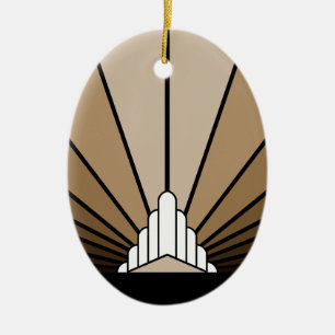 Art deco sun in tan ceramic ornament