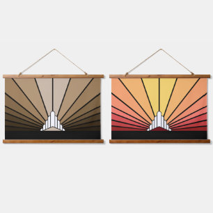 Art deco sun in tan hanging tapestry