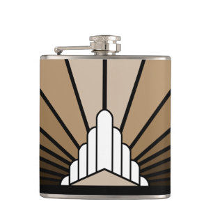Art deco sun in tan hip flask
