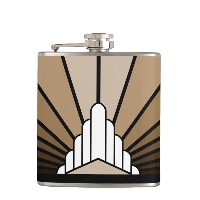 Art deco sun in tan hip flask (Front)