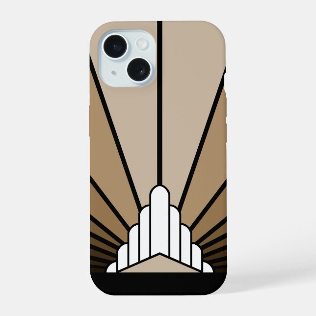 Art deco sun in tan iPhone 15 case (Back)