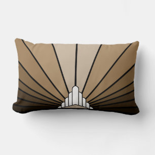 Art deco sun in tan lumbar pillow