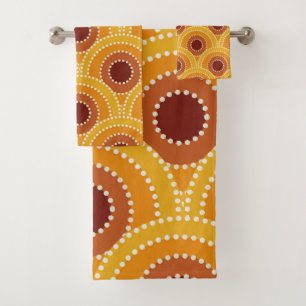 Art Deco Sun Orange Yellow Brown  Pattern  Bath Towel Set