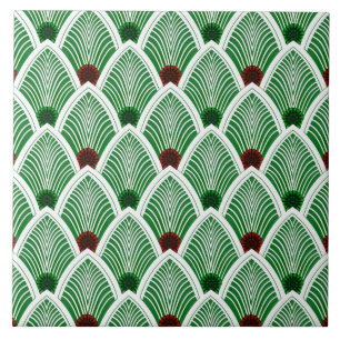 Art Deco Sunburst Fan in Cool Summer Green Tile