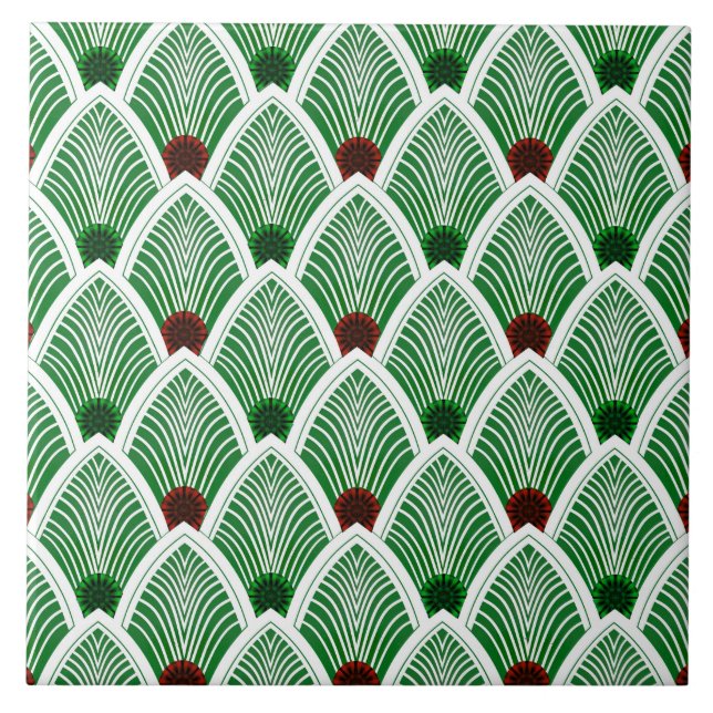 Art Deco Sunburst Fan in Cool Summer Green Tile (Front)