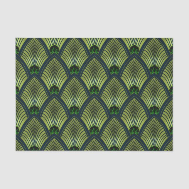 Art Deco Sunburst Fan in Metallic Lime Green Tissue Paper (Front)