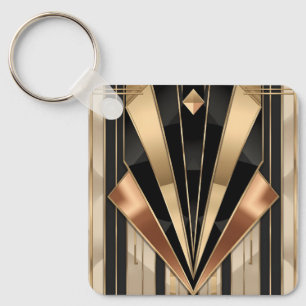Art Deco Sunburst Geometric Luxury Design Keychain