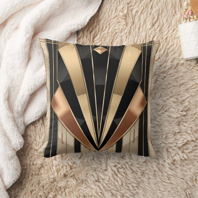 Art Deco Sunburst Geometric Luxury Design Throw Pillow (Blanket)