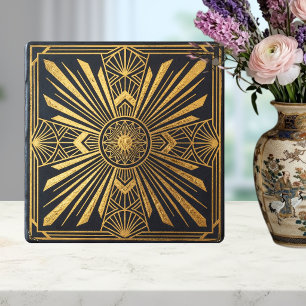 Art Deco Sunburst Gold Black Geometric Design Tile