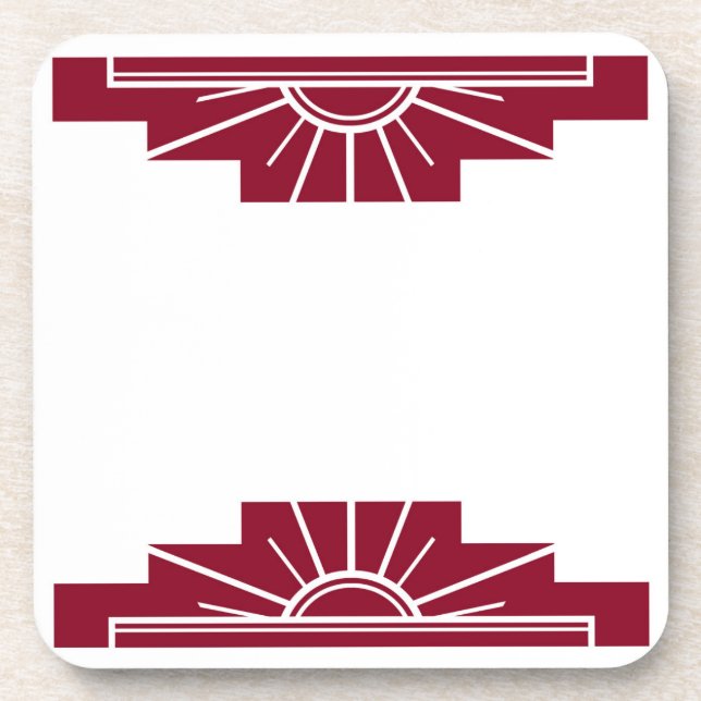 Art Deco Sunburst in Deep Ruby Coaster (Front)