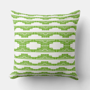 Art Deco Sunburst Pattern in White and Lime Cushio Throw Pillow