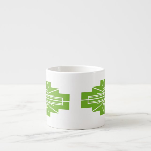 Art Deco Sunburst Pattern in White and Lime Espres Espresso Cup (Front)