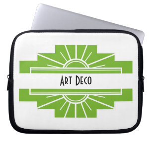 Art Deco Sunburst Pattern in White and Lime Laptop Sleeve