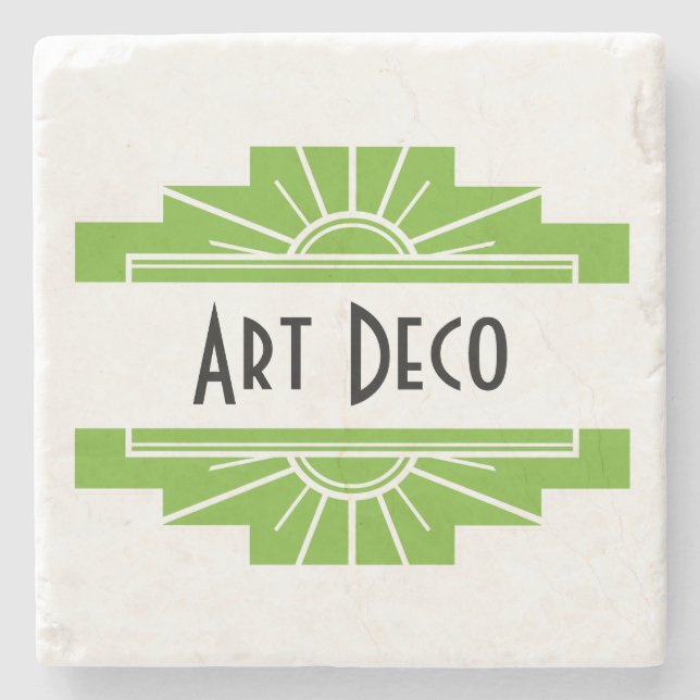Art Deco Sunburst Pattern in White and Lime Stone  Stone Coaster (Front)