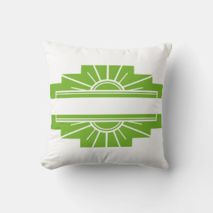 Art Deco Sunburst Pattern in White and Lime Throw Pillow