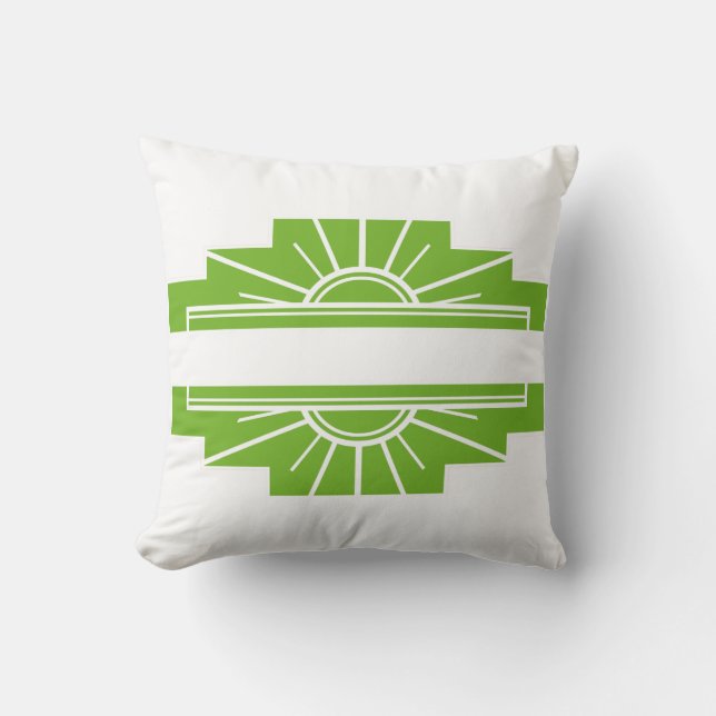 Art Deco Sunburst Pattern in White and Lime Throw Pillow (Front)