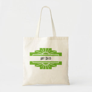 Art Deco Sunburst Pattern in White and Lime Tote B Bag