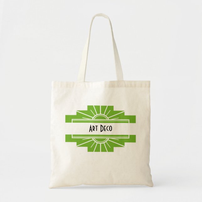 Art Deco Sunburst Pattern in White and Lime Tote B Bag (Front)