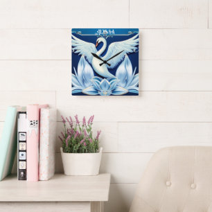 Art Deco Swan and Lilies Throw Pillow Square Wall Clock