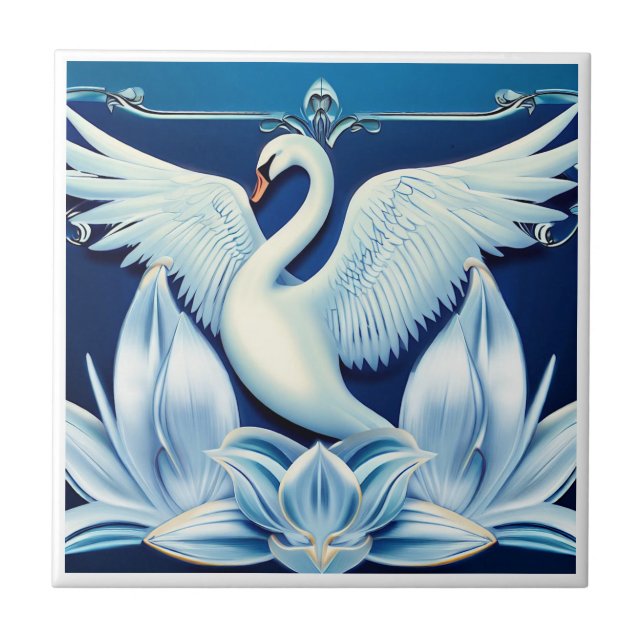 Art Deco Swan and Lilies Tile (Front)