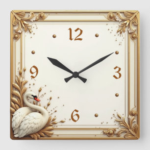 Art Deco Swan Square Wall Clock