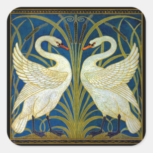 Art Deco Swans Square Sticker