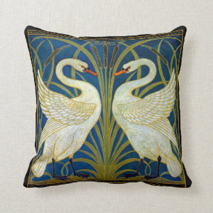 Art Deco Swans Throw Pillow