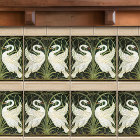 Art Deco Swans Wall Decor Art Nouveau Green