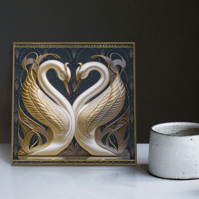 Art Deco Swans Wall Decor Art Nouveau Swan Ceramic Tile (Creator Uploaded)