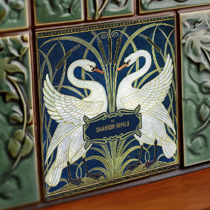 Art Deco Swans Wall Decor Art Nouveau Swan Tile