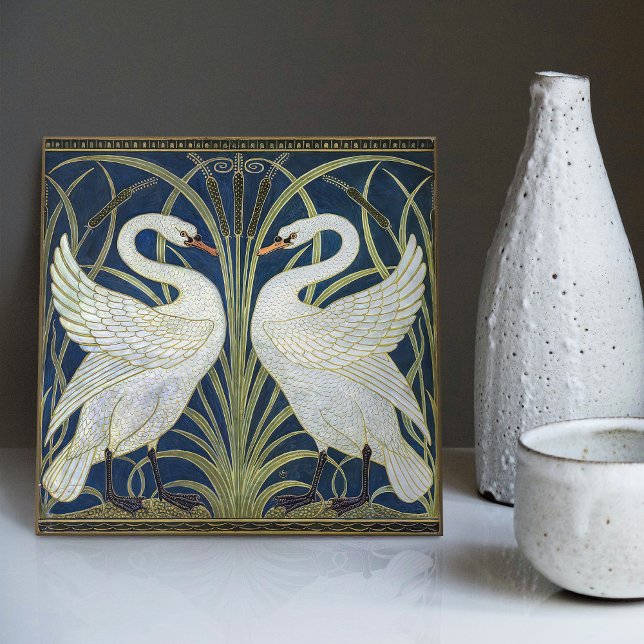 Art Deco Swans Wall Decor Art Nouveau Swan Tile (Seek more? Explore our collection for more matching tiles to uplift your space.)