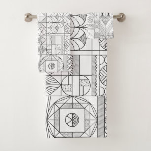 Art Deco Symmetry Line Art Pattern Bath Towel Set