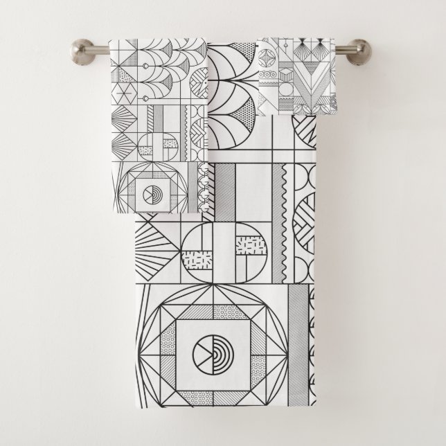 Art Deco Symmetry Line Art Pattern Bath Towel Set (Insitu)