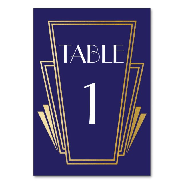 Art Deco Table Number 20s Gold Navy Wedding (Front)