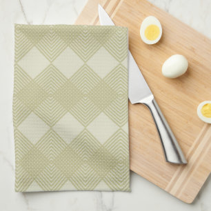 Art Deco Tan Taupe Diamonds Circuit Pattern Kitchen Towel