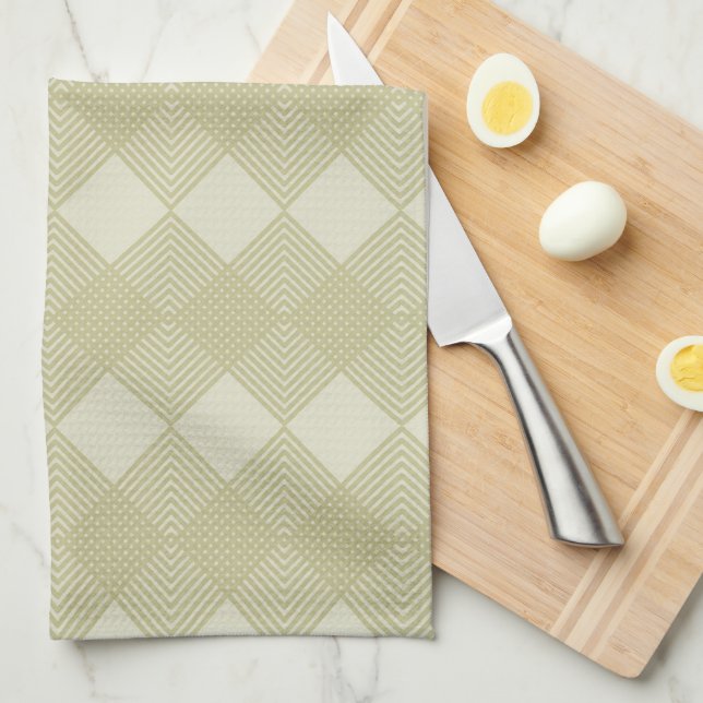 Art Deco Tan Taupe Diamonds Circuit Pattern Kitchen Towel (Quarter Fold)