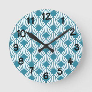 Art Deco Teal Fans Round Clock