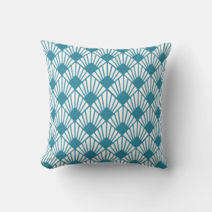 Art Deco Teal Fans  Throw Pillow