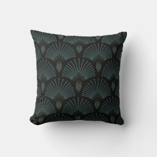 Art Deco Teal Feather/Fan Design Throw Pillow