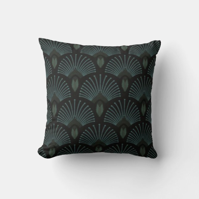 Art Deco Teal Feather/Fan Design Throw Pillow (Front)