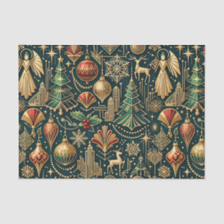 Art Deco Teal Gold Christmas Ornament Illustration Tissue Paper