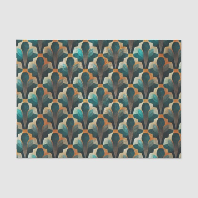 Art Deco Teal & Gold Geometric Pattern Tissue Paper (Front)