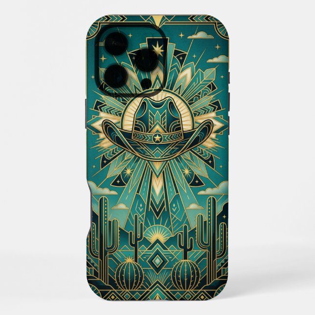 Art Deco Teal & Gold iPhone 16 Pro Max Case  (Back)