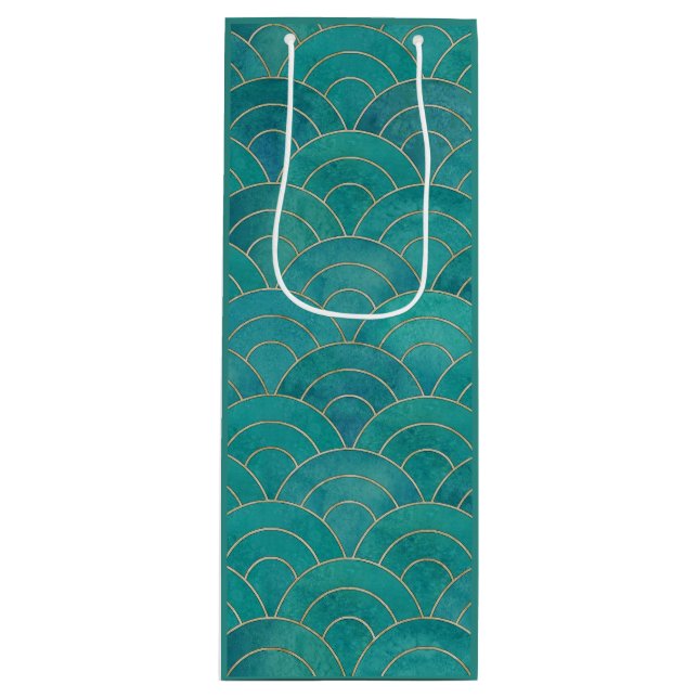 Art Deco Teal & Gold  Wine Gift Bag (Front)