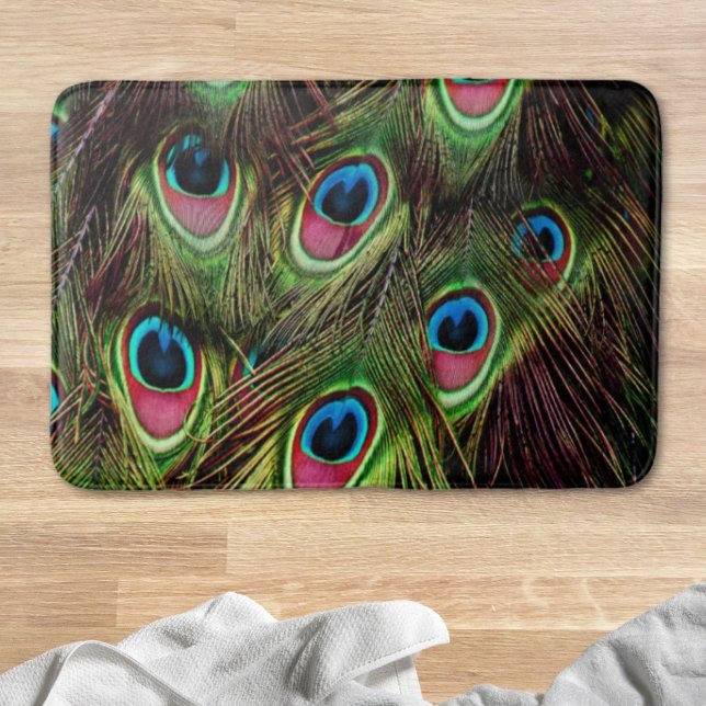 art deco teal green turquoise peacock feather bath mat (art deco teal green turquoise peacock feather bath mat)