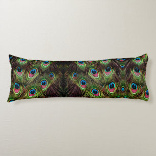 art deco teal green turquoise peacock feather body pillow