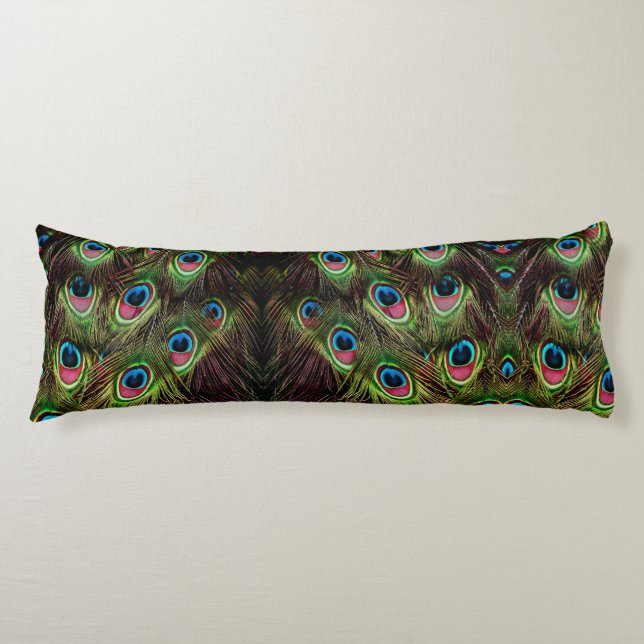 art deco teal green turquoise peacock feather body pillow (Front)