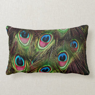 art deco teal green turquoise peacock feather lumbar pillow