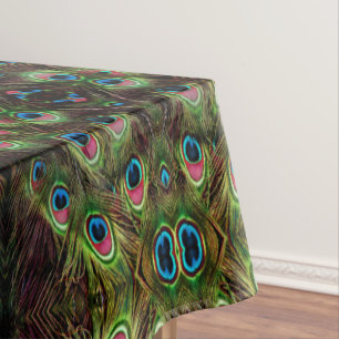 art deco teal green turquoise peacock feather tablecloth