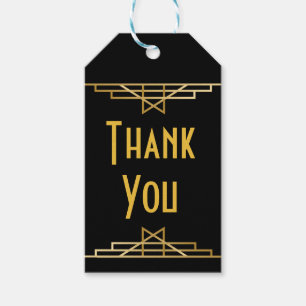 Art Deco Thank You Black & Gold Great Gatsby Party Gift Tags